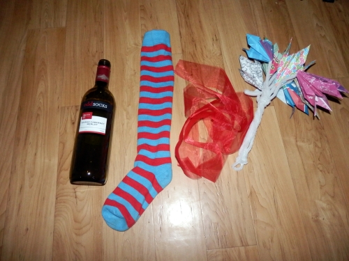 materials to make an odd sock wine bottle